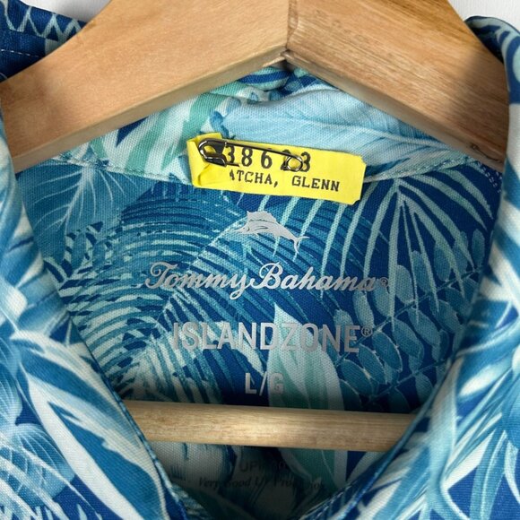 Tommy Bahama Islanzone Large Blue Hawaiian Short Sleeve Button Shirt Performance - Picture 7 of 8